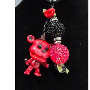 Handmade Reworked Red Bear Bag Charm Keychain